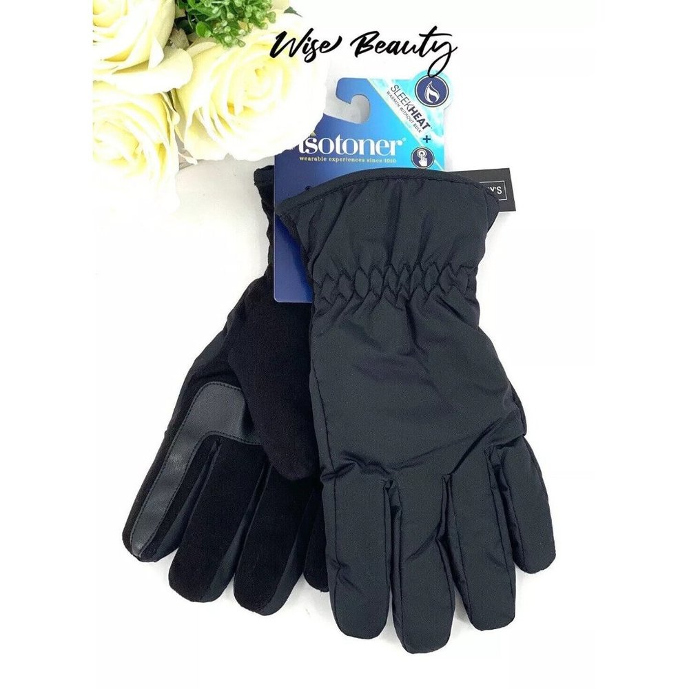 Isotoner Signature SleekHeat Packable Gloves Size Med SmartDri Black Touchscreen